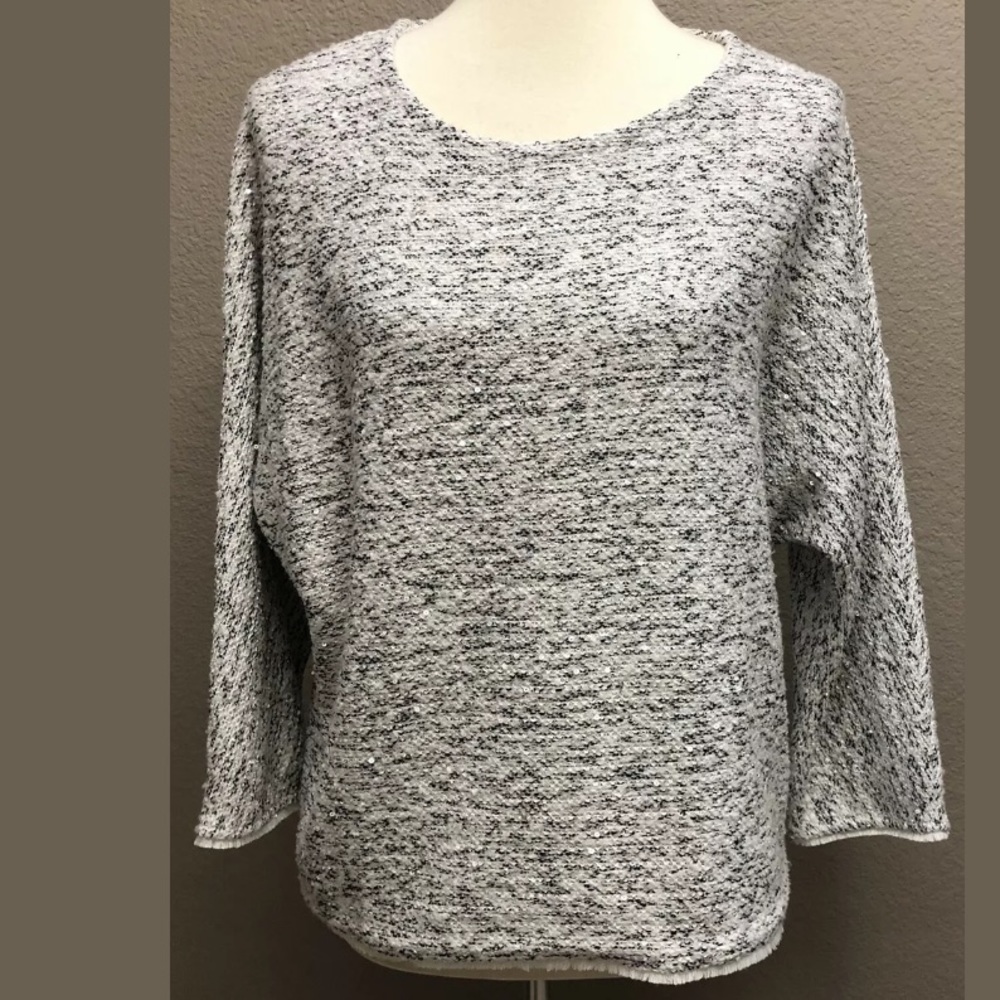 Chico’s Boucle Fringe Sequin Sweater Size 8